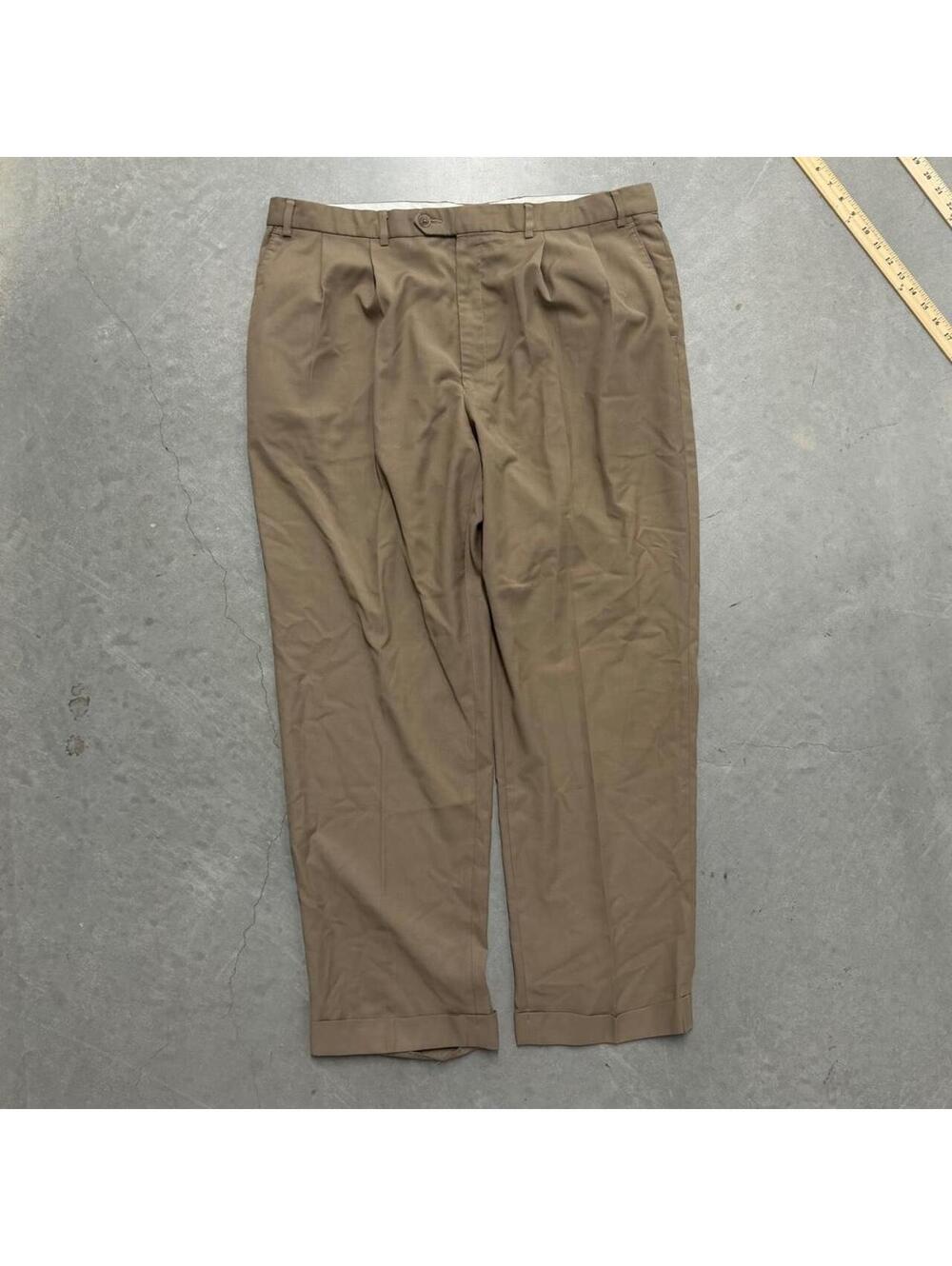 2000s Lauren Ralph Lauren Mens Tan Khaki Dress Pants Cuffed Trousers 40x32
